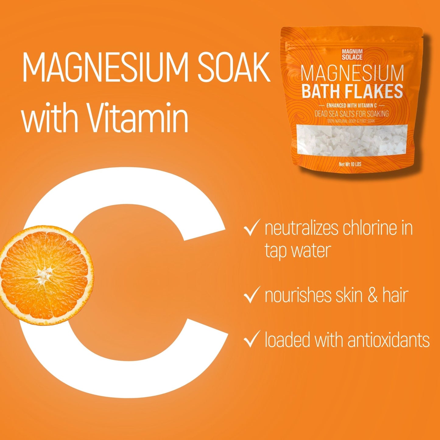 Magnesium Bath Flakes with Vitamin C, 10 LBS