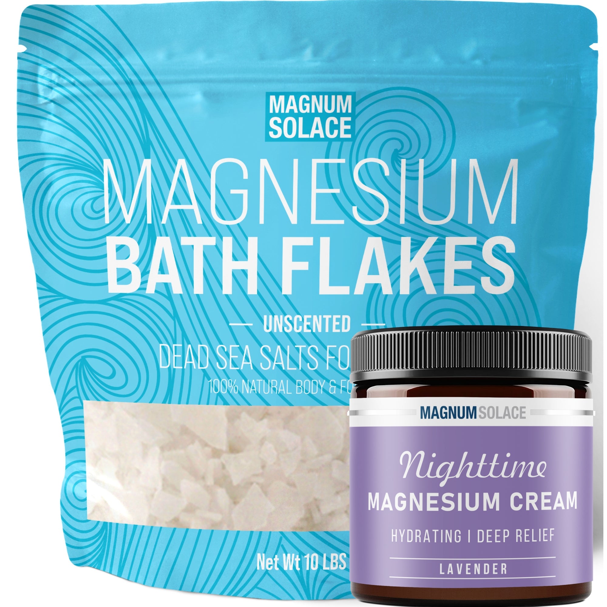 Magnesium Bath Flakes with Lavender Nighttime Magnesium Cream: 2 Item Bundle